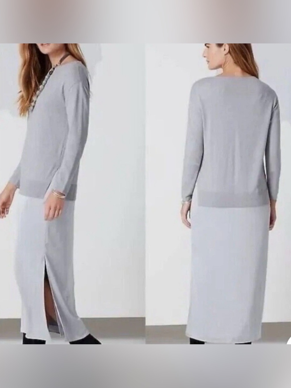 J.Jill Wearever Mixed Media Knit Satin Midi Dress NWT 2X Silver Gray Minimalist